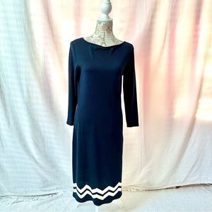 Lauren Ralph Lauren Navy Silk Sweater Dress with Cream Chevron Trim Size 10
